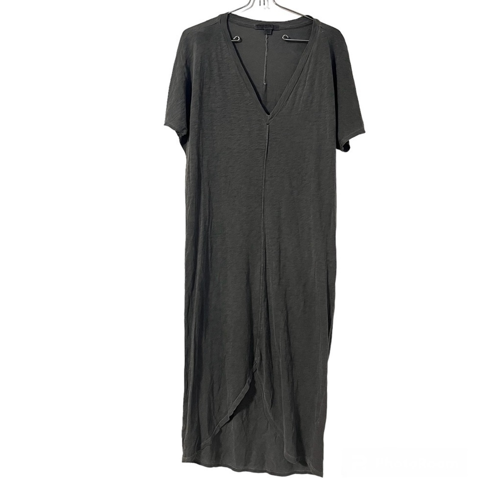 Stateside V-Neck Supima Cotton Hi-Low Tulip Hem T-Shirt Dress in Mineral Gray XS